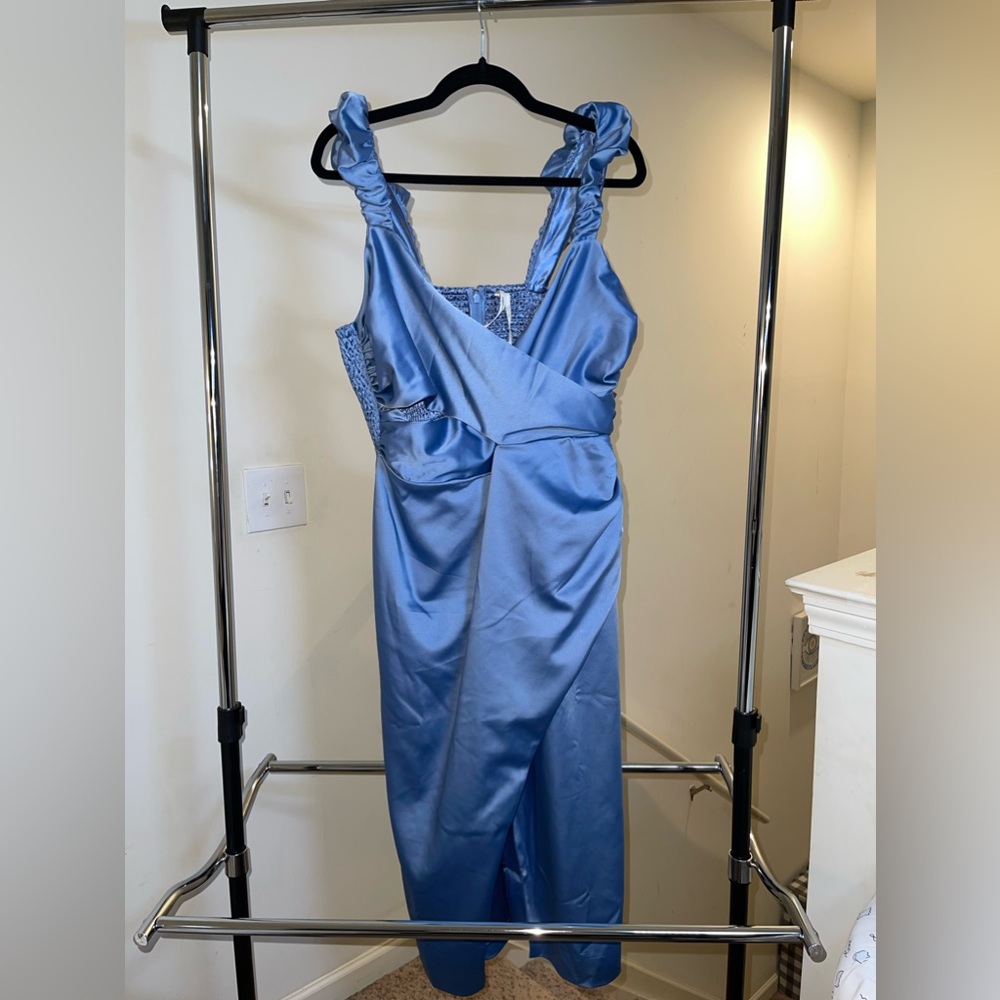 Anthropology Satin Blue Dress NWT